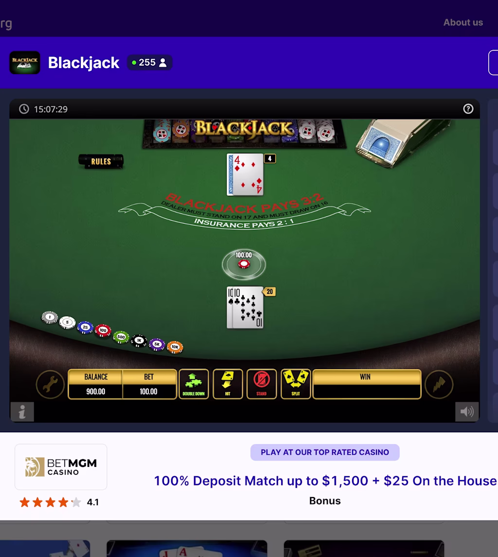 How to play free blackjack step 3