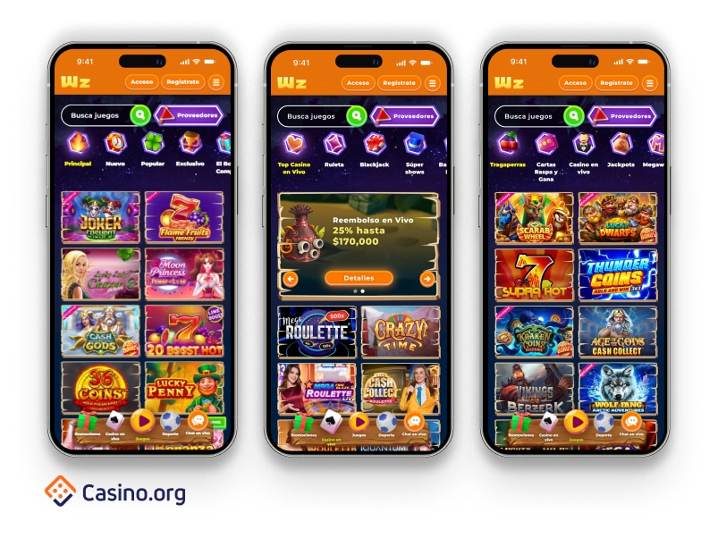 Wqzamba casino en versión móvil