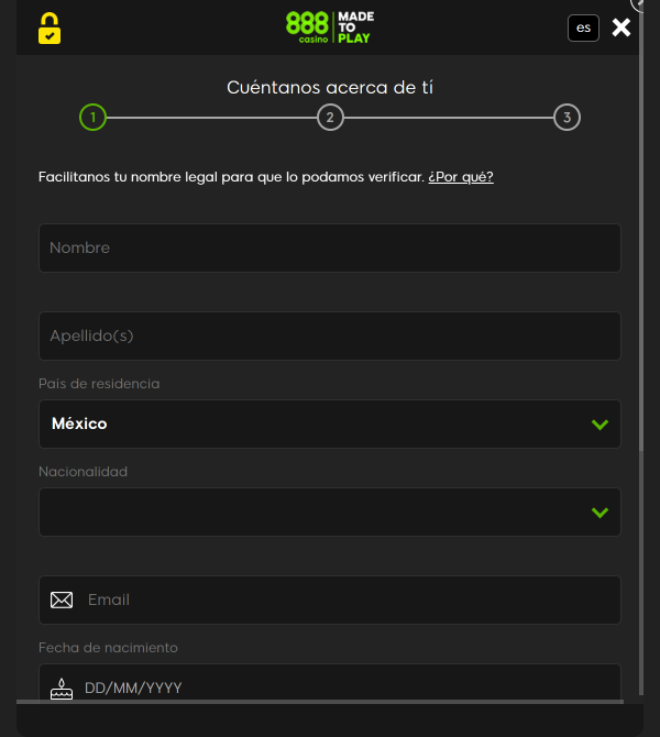 Sign up 888 Casino MX