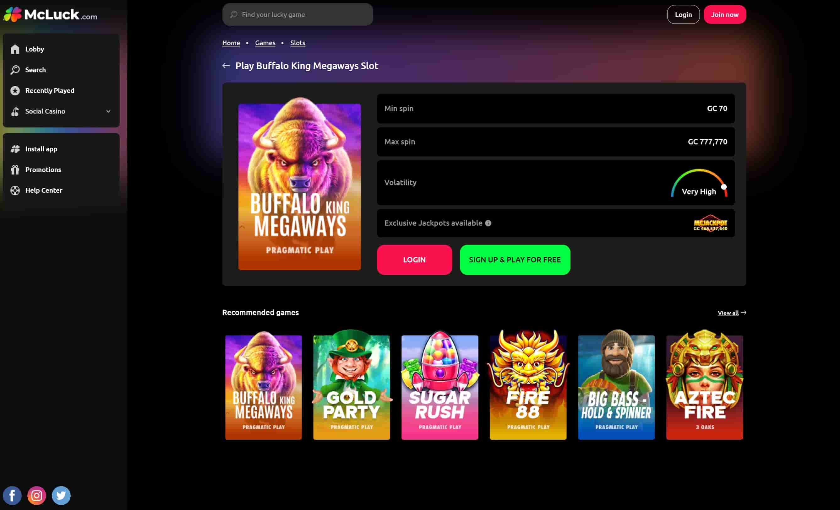 McLuck casino Buffalo King.