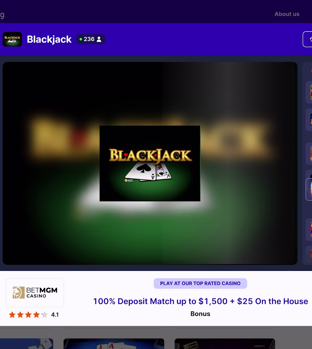 How to play free blackjack step 1