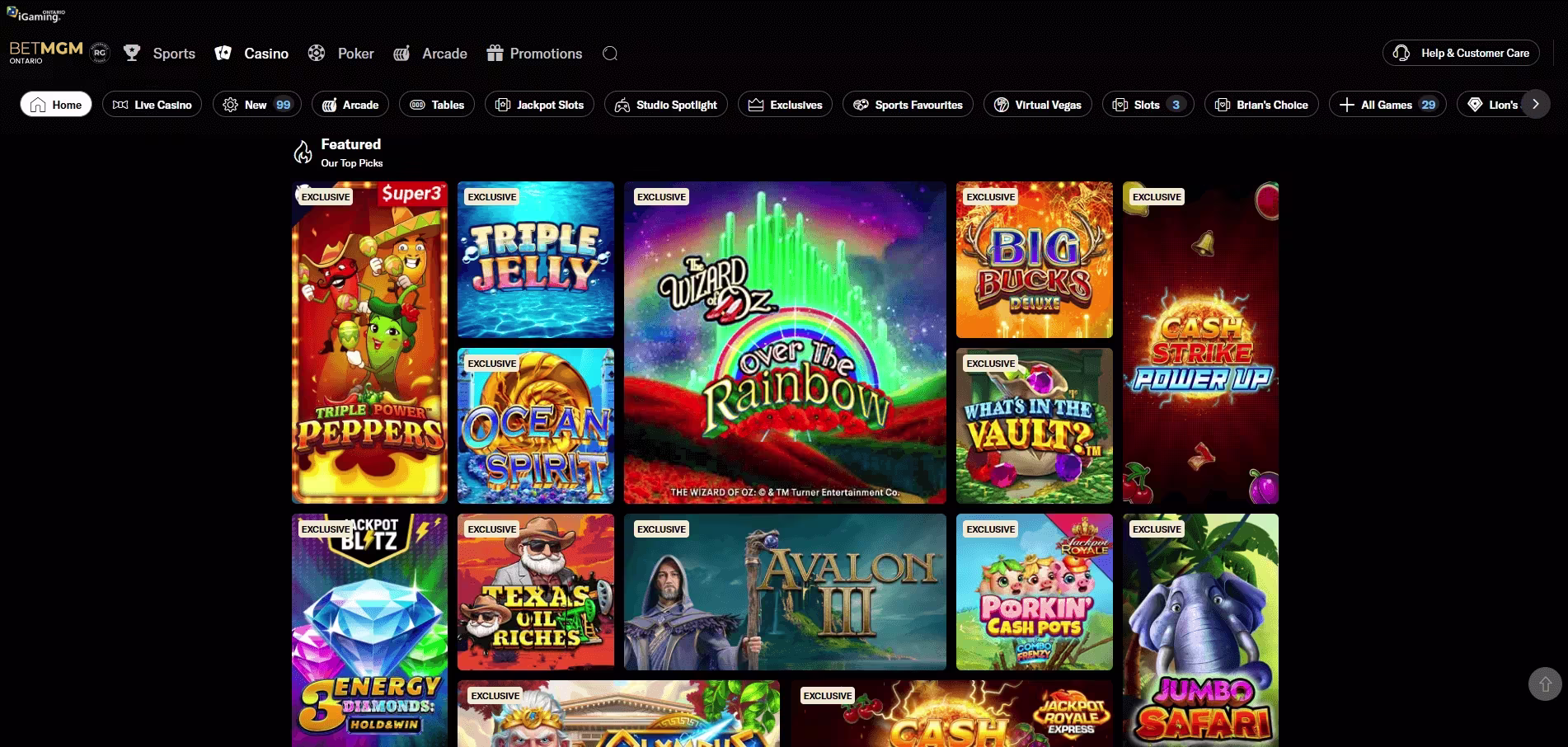 BetMGM Ontario Casino homepage.png