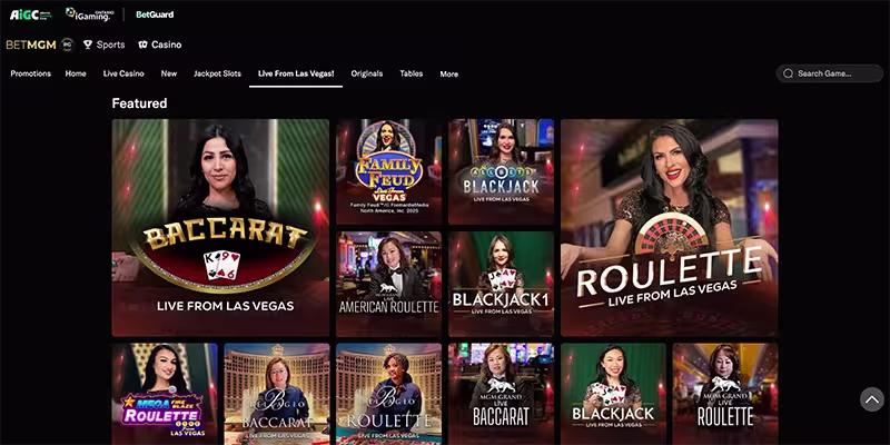 BetMGM ON live casino lobby