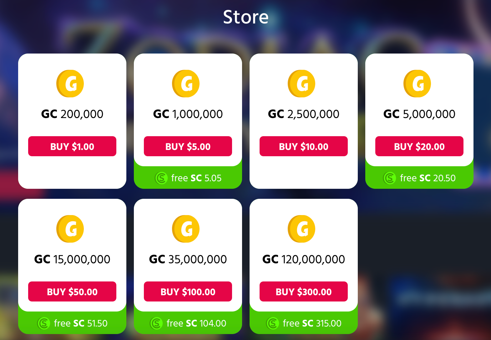 Chumba Casino Coin Store Packages