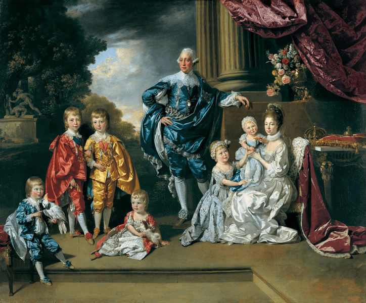 King George III und seine Frau Königin Charlotte mit Kindern
