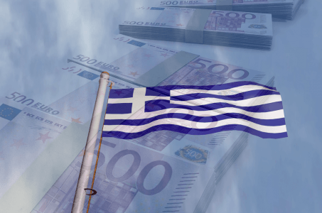 griechische Flagge, Geldscheine, Euro