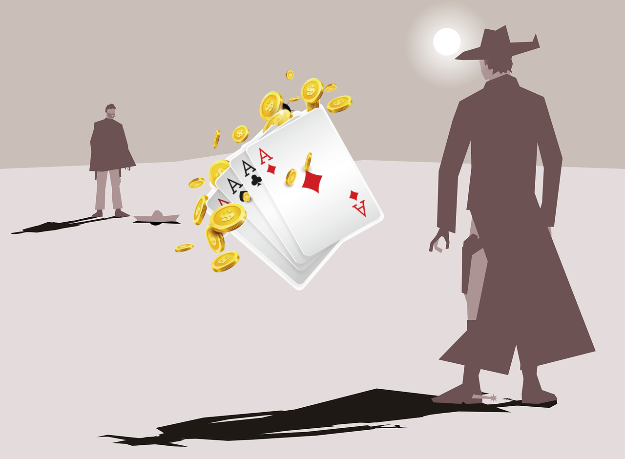 zwei Duellanten, Spielkarten, Münzen, Clip-Art