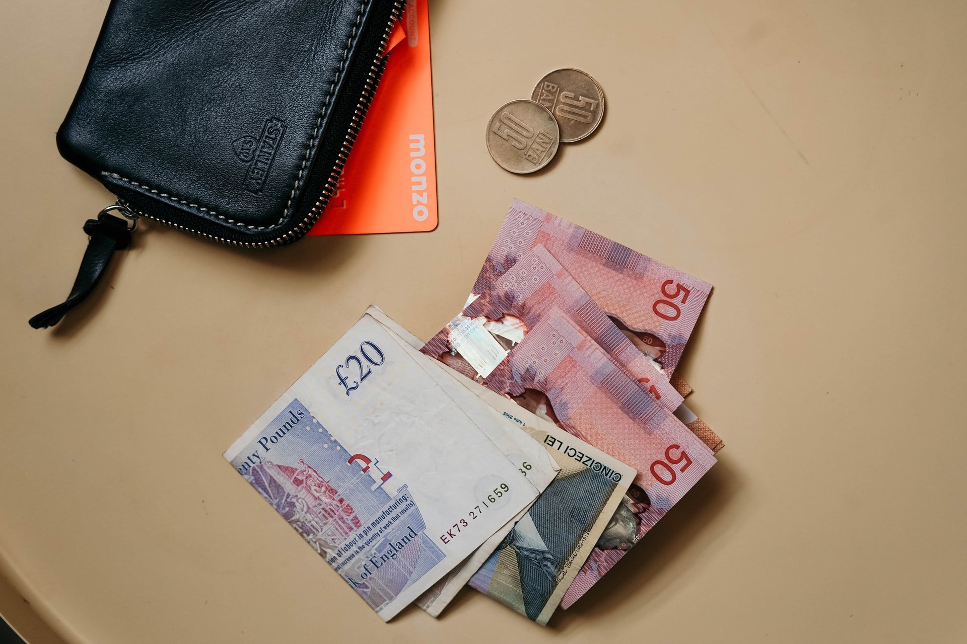 Pfundnoten und Portemonnaie