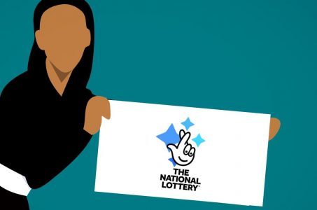 National Lottery Logo, Frau mit Plakat