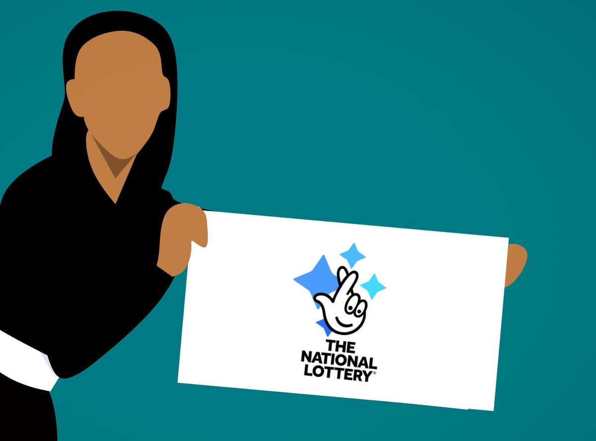 National Lottery Logo, Frau mit Plakat