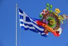 griechische Flagge, Casino, Roulette, Chips, Karten