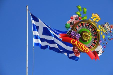 griechische Flagge, Casino, Roulette, Chips, Karten