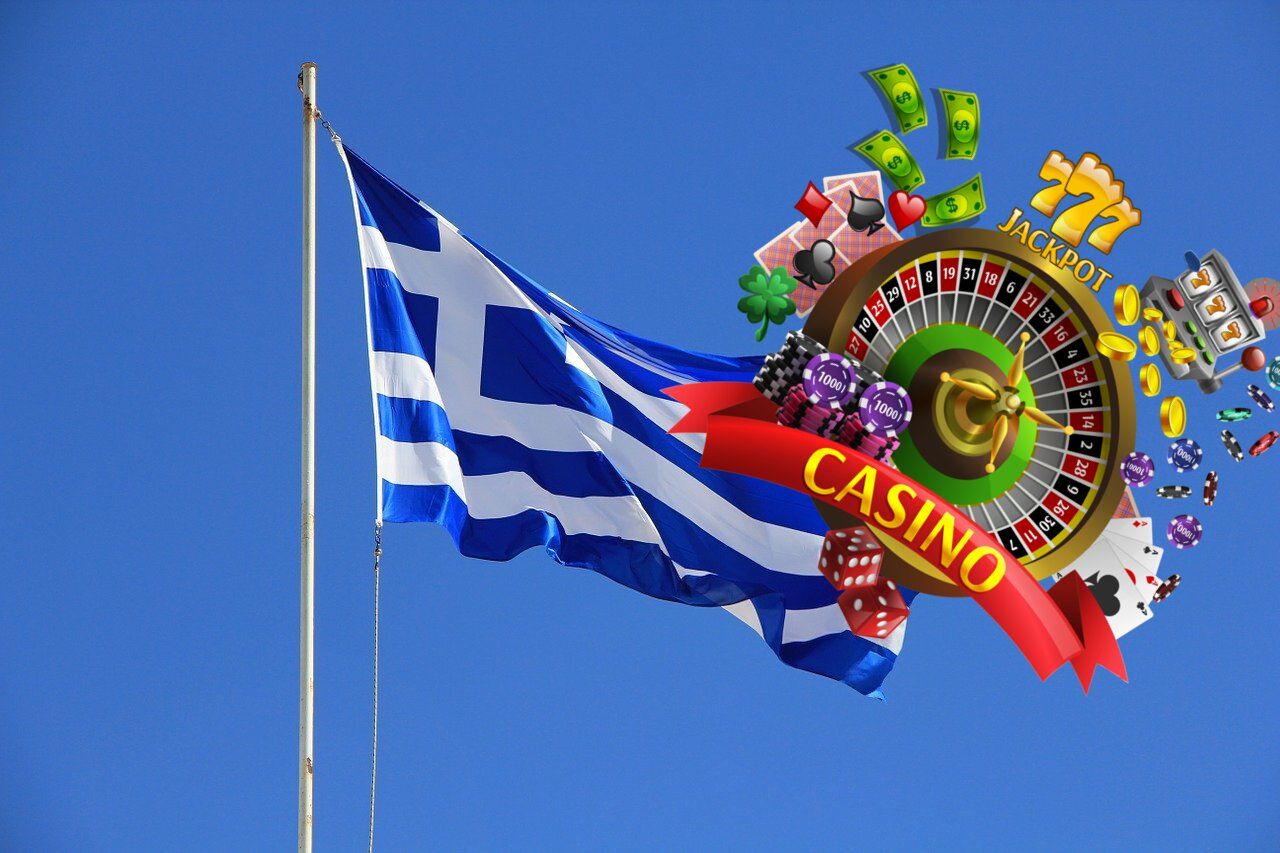 griechische Flagge, Casino, Roulette, Chips, Karten
