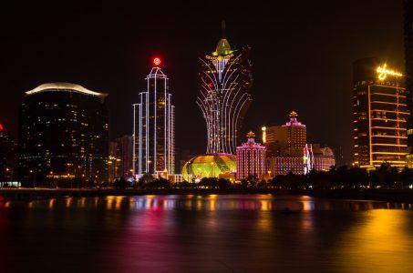 Grand Casino Lisboa, Wynn Casino. Skyline bei Nacht, Macau