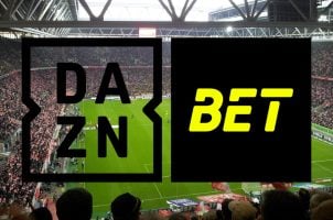 Dazn Bet Logo vor Fußballstadion