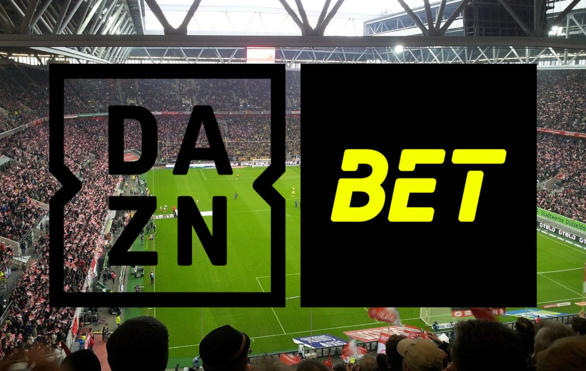 Dazn Bet Logo vor Fußballstadion