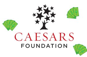 Logo Caesars Foundation und Dollarscheine