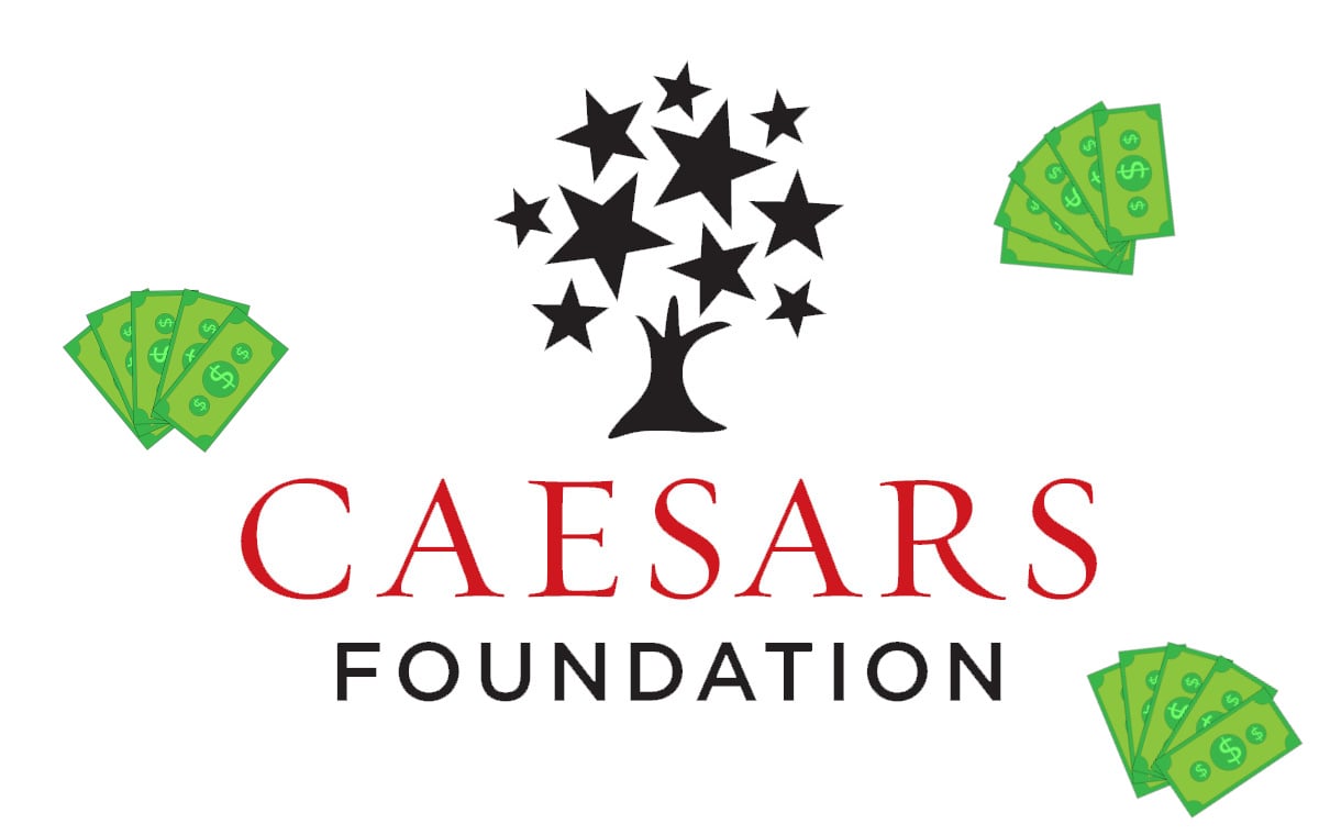 Logo Caesars Foundation und Dollarscheine