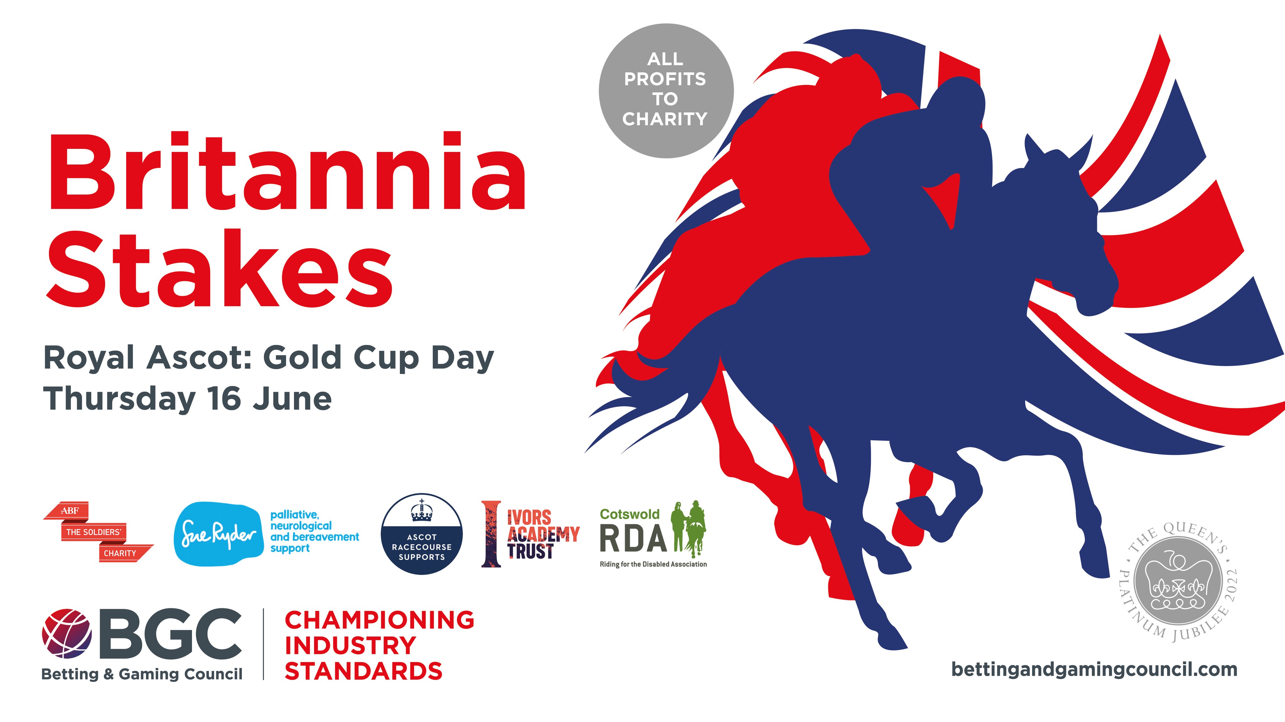 Britannia Stakes BGC, UK Flagge, Pferd Silhouette