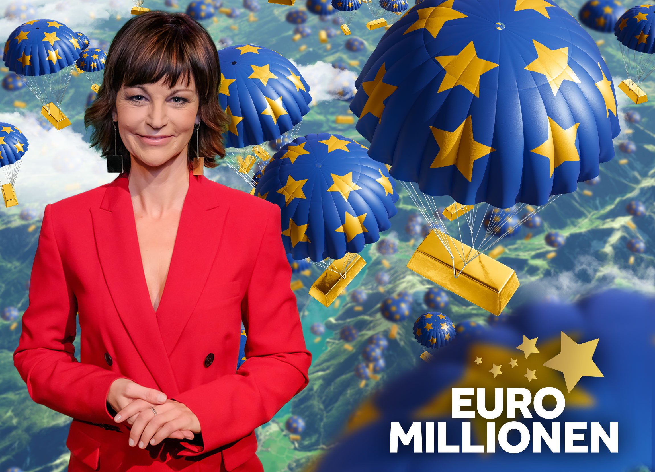 EuroMillionen, Frau, Fallschirme, Goldbarren