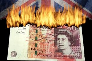 britische Flagge, Feuer, Pfundnote