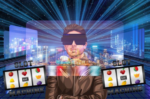 Mann in virtueller Welt Online Spielautomat