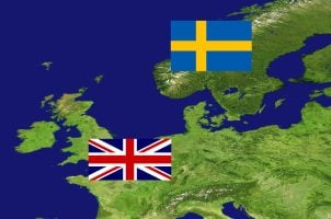 Europa, Fahnen von Schweden und Großbritannien