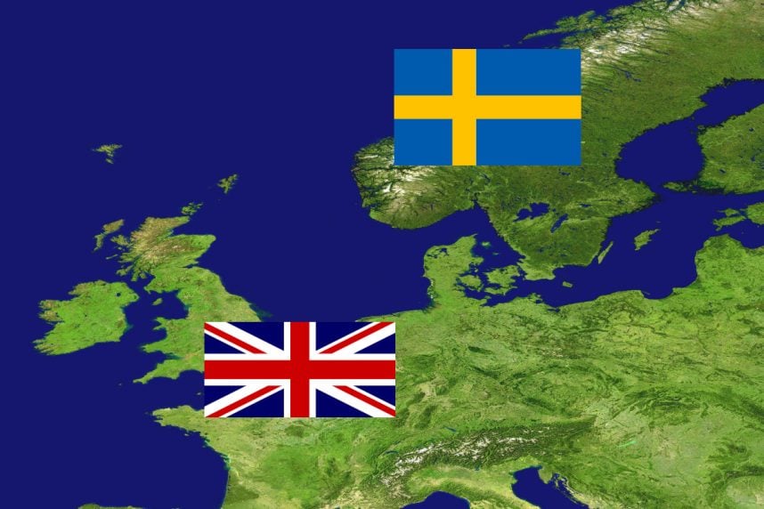 Europa, Fahnen von Schweden und Großbritannien