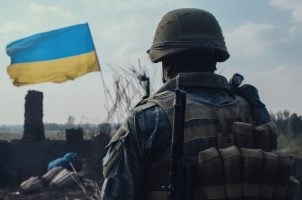 Ukraine, Soldat, Fahne