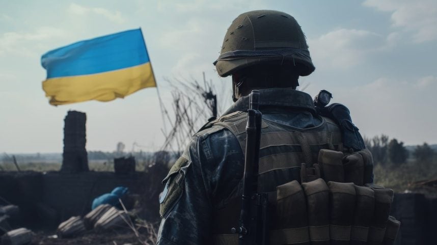 Ukraine, Soldat, Fahne