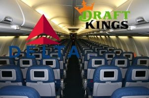 Flugzeugsitze, Delta Airlines- und DraftKings-Logos
