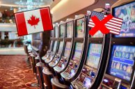 Spielautomaten, Flaggen USA und Kanada, rotes Kreuz