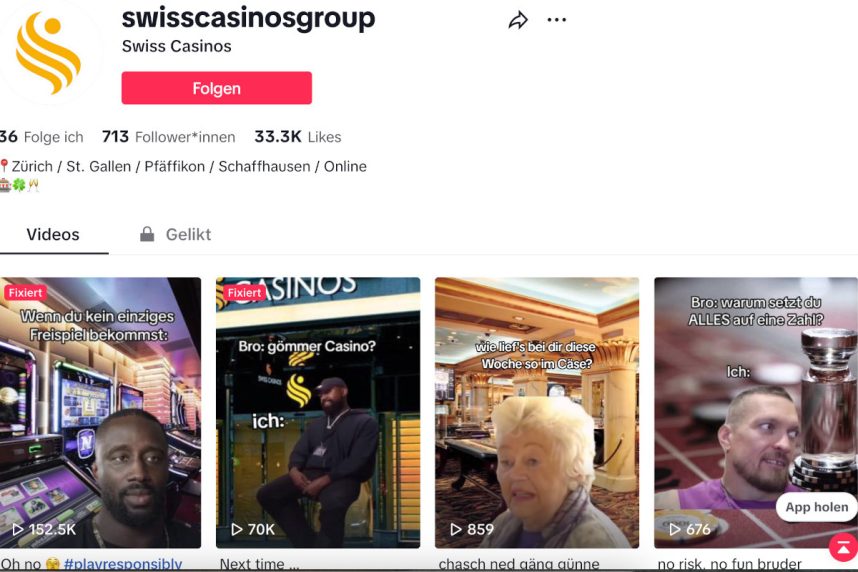 TikTok-Seite von Swiss Casinos