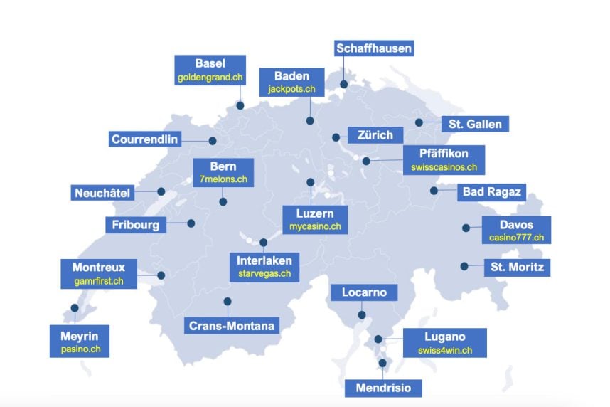 Karte mit Schweizer Casinos