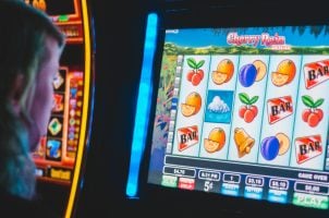 Mann vor Spielautomat
