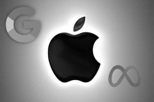 Apple-, Google- und Meta-Logo