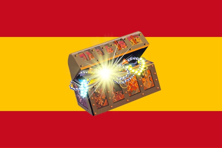 Schatzkiste auf spanischer Fahne