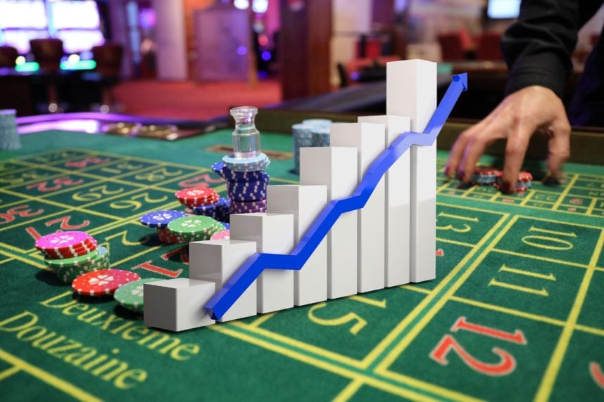 Balkendiagramm vor Roulette-Tisch