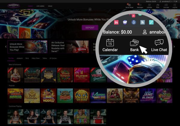 Open the online casino cashier.