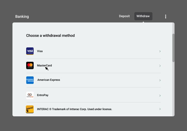 Select MasterCard from the withdrawal options.