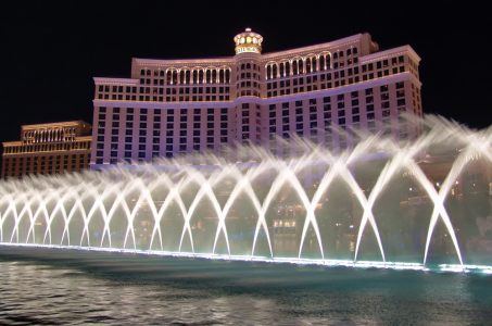 Researchers say that playground features like Bellagio's fountains encourage gambling more than online sites.