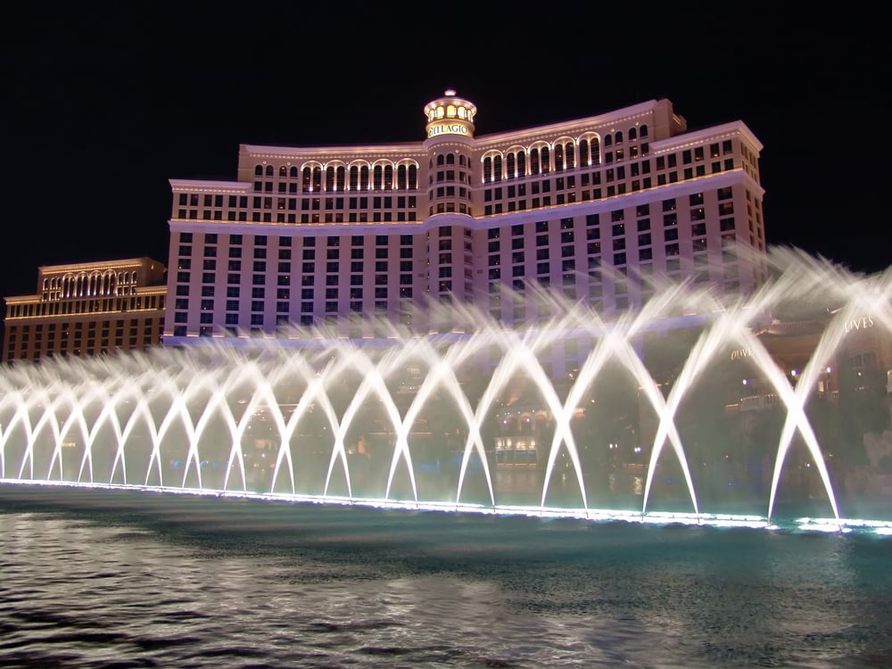 Researchers say that playground features like Bellagio's fountains encourage gambling more than online sites.