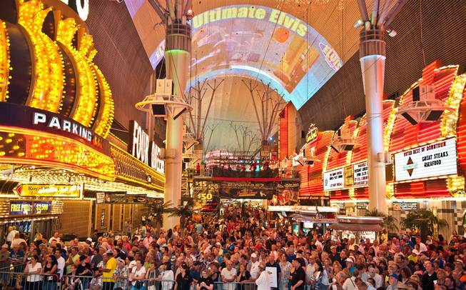 Fremont Street in downtown Las Vegas is becoming a popular tourist destination.