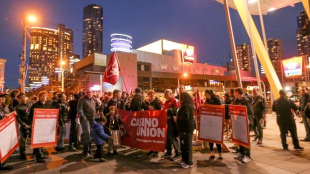 Crown Melbourne casino workers union protest