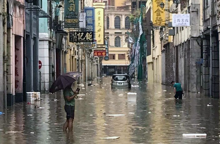 Flooding in Macau after Typhoon Hato