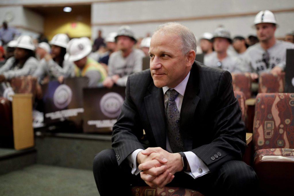 Raiders President Marc Badain at a Las Vegas Stadium Authority meeting