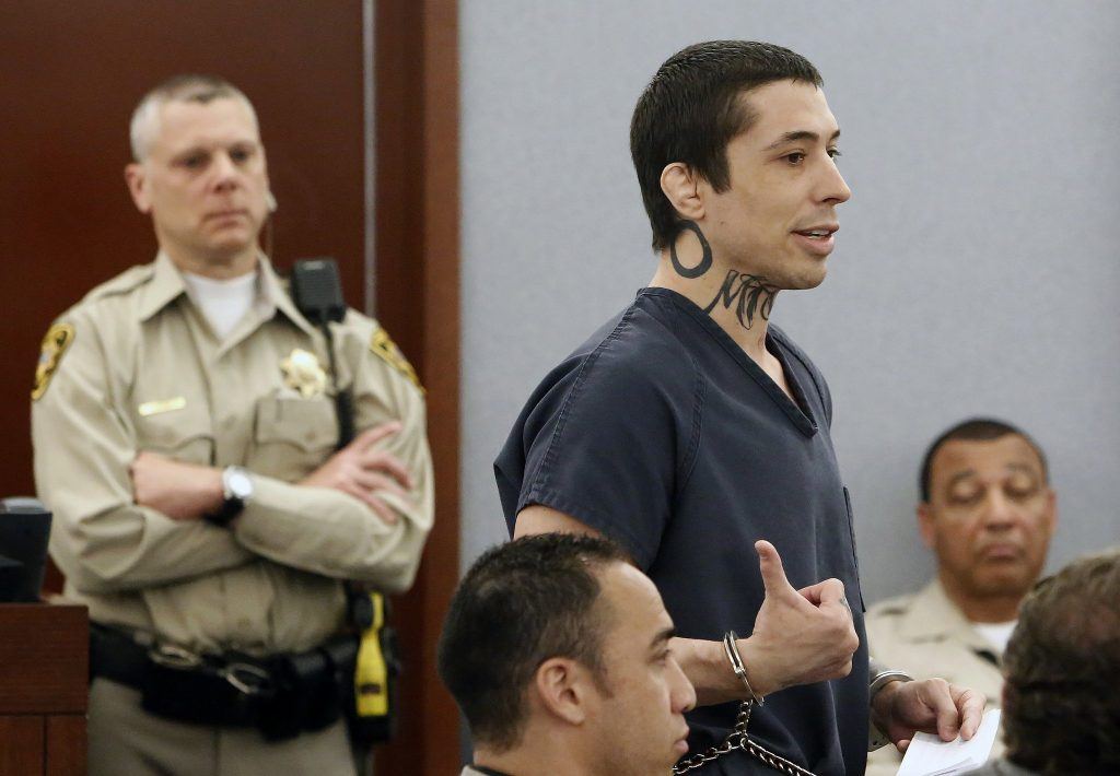 Jonathan Kopenhaver, aka War Machine, being sentenced in Las Vegas