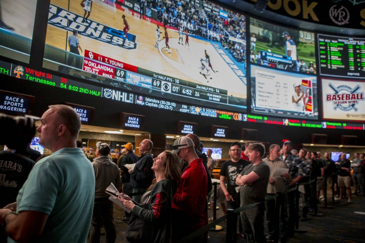 Sports Bettors watching sports games in a casino in Nevada in 2017.