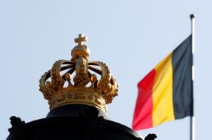 The Belgian flag outside Brussels Royal Palace