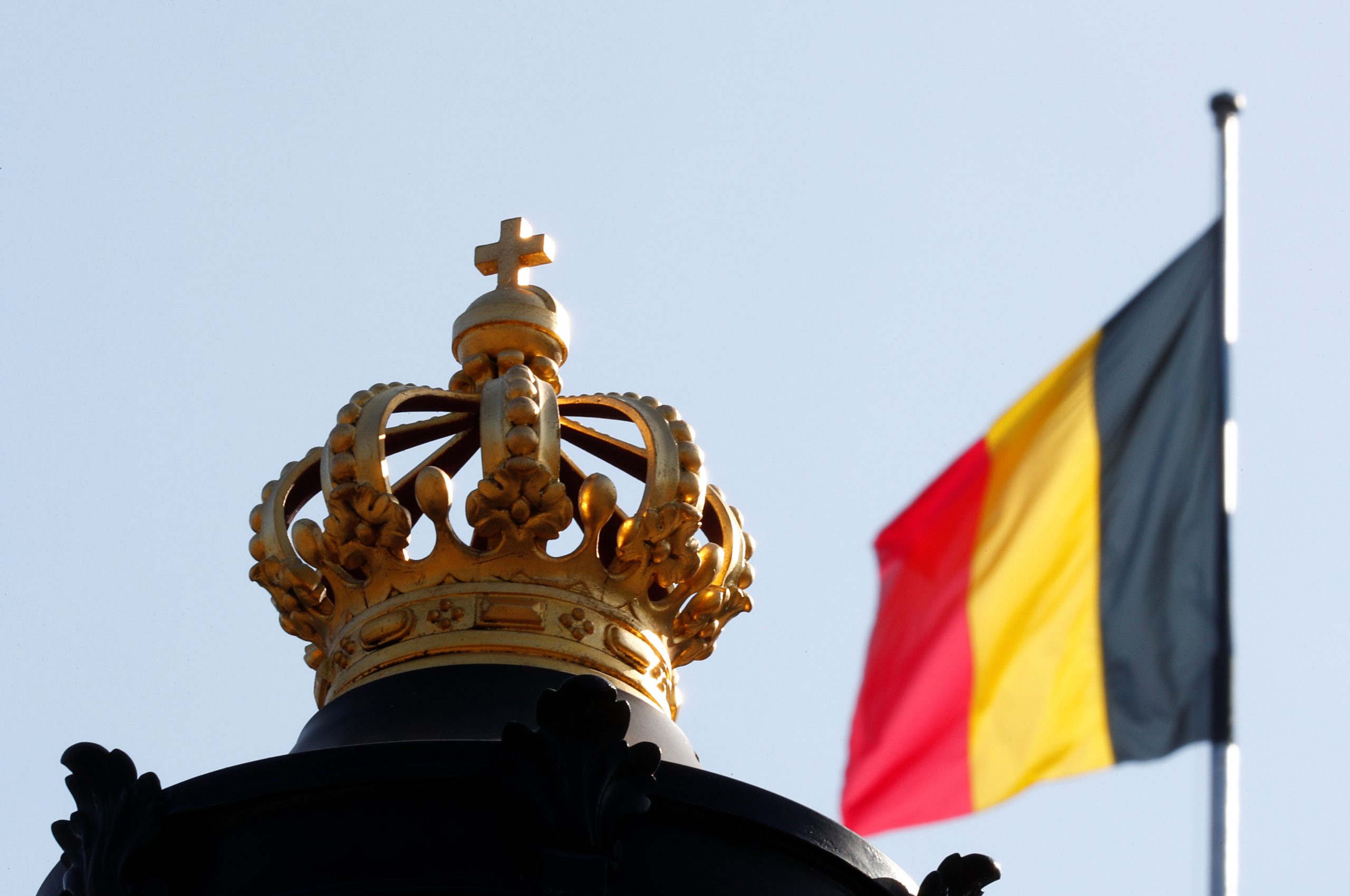 The Belgian flag outside Brussels Royal Palace